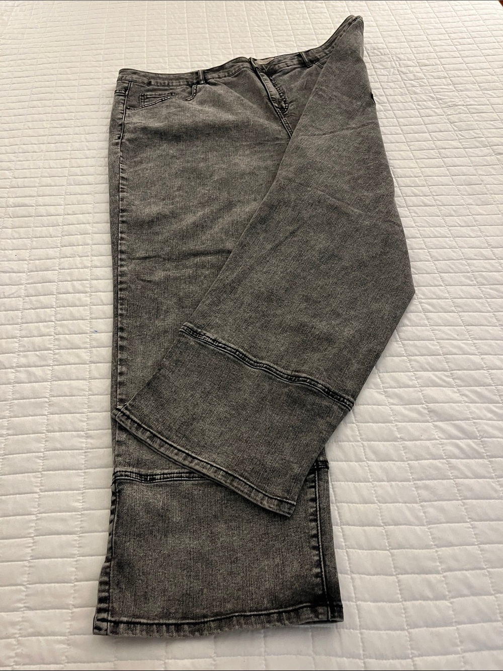 LOGO by Lori Goldstein Acid Washed Black Boyfriend Jeans
